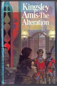 Cover of The Alteration by Kingsley Amis, featuring a boy looking up, with some guards and someone in a robe, in front of gates and a building that may be a cathedral.