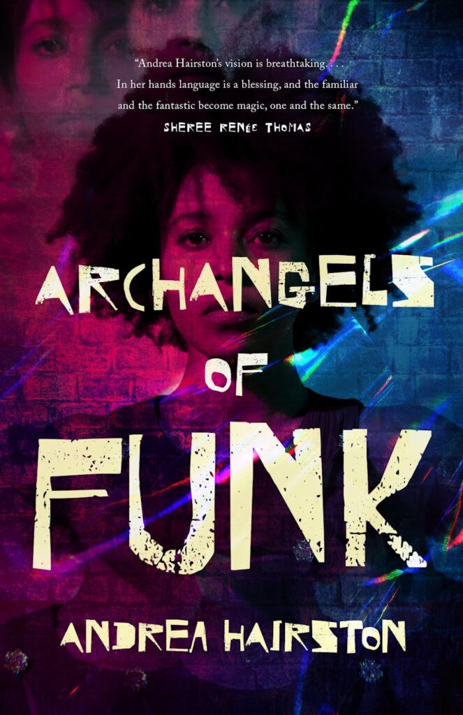 Cover of Archangels of Funk, featuring a Black woman against a red-and-blue background.