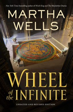 Cover of Wheel of the Infinite by Martha Wells, featuring a sand painting in a temple.