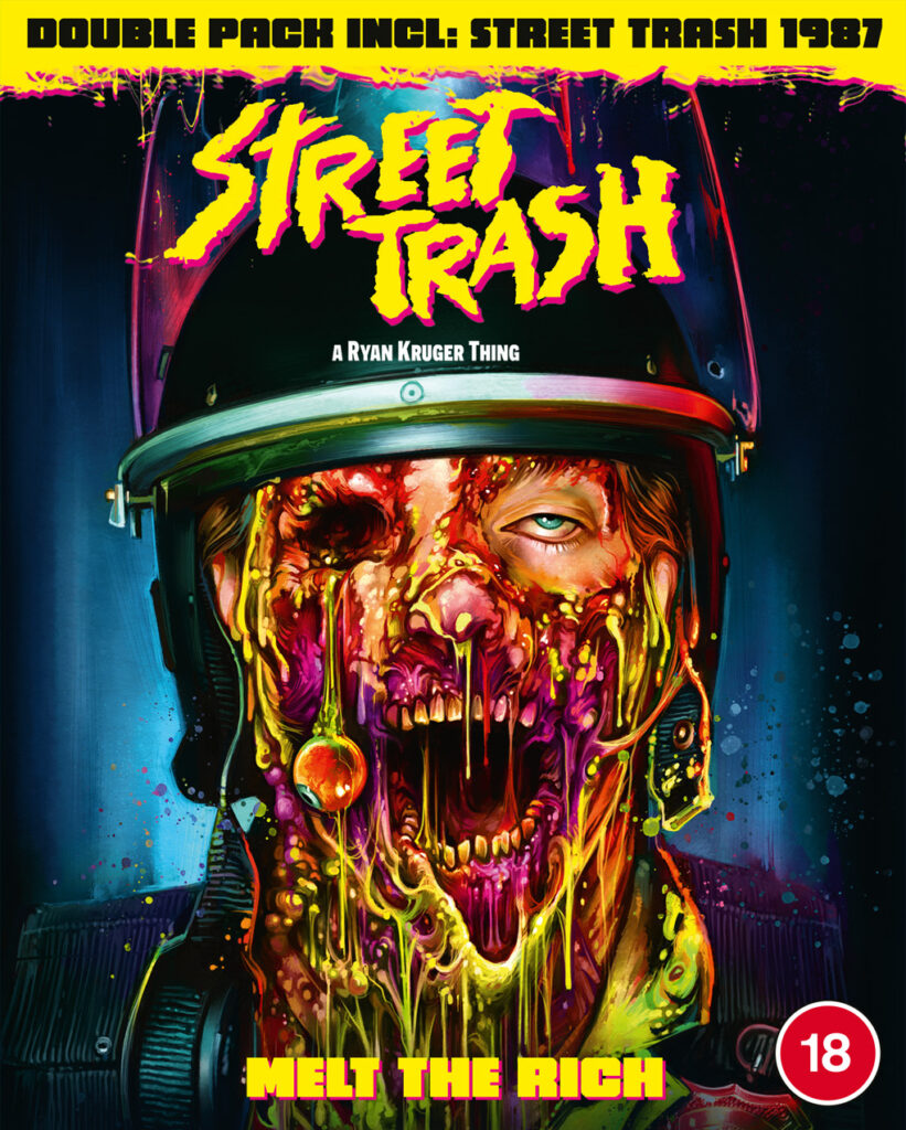 Poster for "Street Trash" (2024), featuring a person with their face melting off.