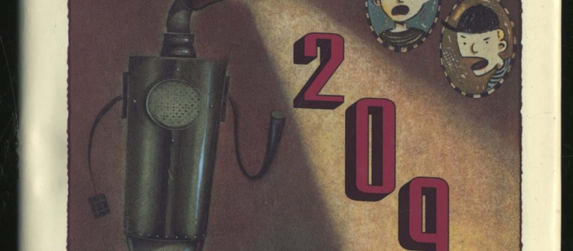 Cover of The Time Warp Trio: 2095 by Jon Scieszka, featuring a floating robot with insets of three boys.