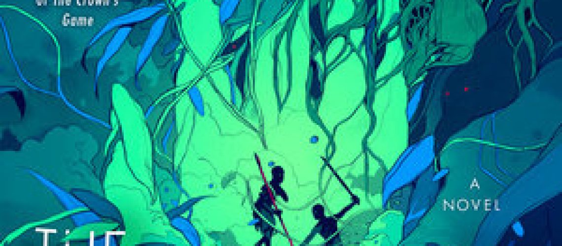 Cover of The Spear Cuts Through Water. "Two warriors shepherd an ancient god across a broken land to end the tyrannical reign of a royal family in this epic fantasy from Simon Jimenez, the author of The Vanished Birds."