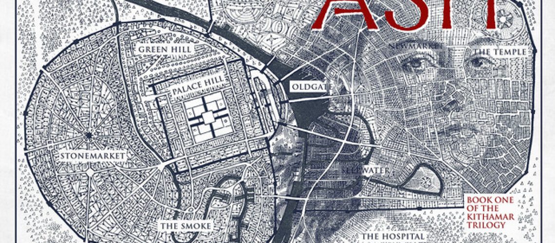 Cover of Age of Ash by Daniel Abraham: Book One of the Kithamar trilogy. Features a woman's face superimposed onto a city map.