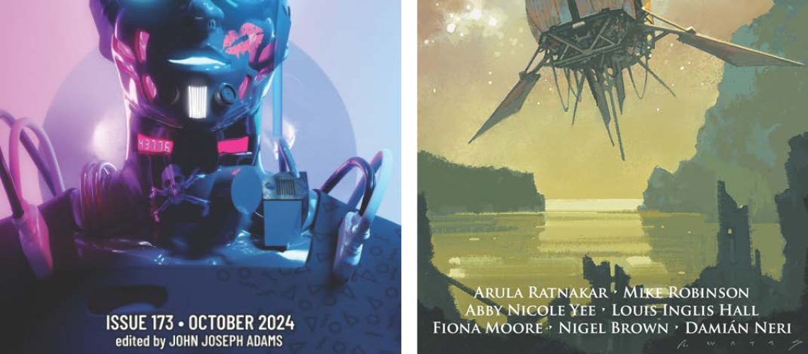 Covers of Lightspeed 173 and Clarkesworld 217 and the permanent Podcastle banner.