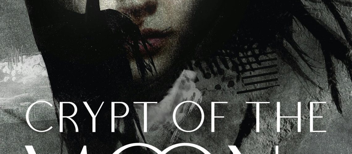 Cover of Crypt of the Moon Spider by Nathan Ballingrud, featuring a woman''s face with blue eyes and wild, dark hair that kind of looks like spider legs coming out from her head.