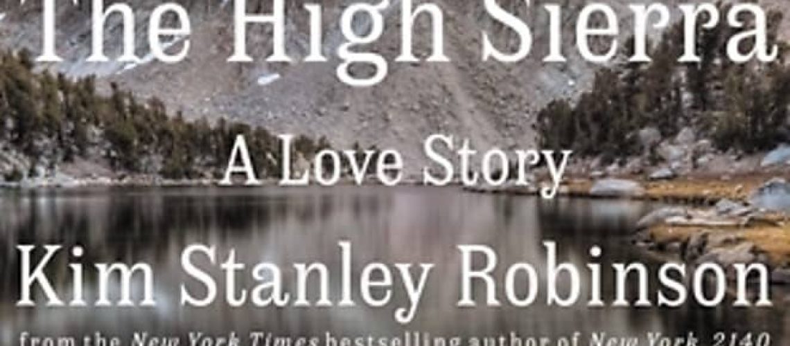Cover of The High Sierra: A Love Story. The mountain range is reflected in a lake at sunrise or sunset.