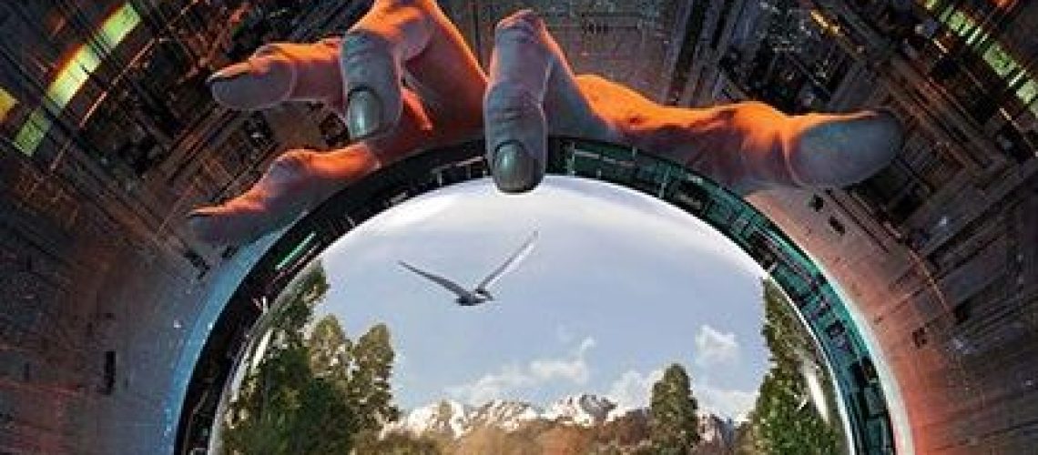 Cover of Inversion, by Aric McBay, from the Black Dawn series from AK Press. Picture of a natural landscape, with a bird flying, encircled by technology and a hand reaching to grasp it.