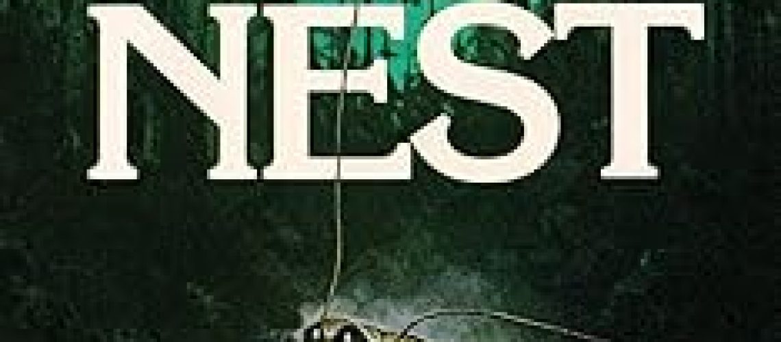 Cover of The Nest, Paperbacks from Hell #1, by Gregory A. Douglas, featuring a cockroach sitting atop a mound in a dark forest, with a full moon above.