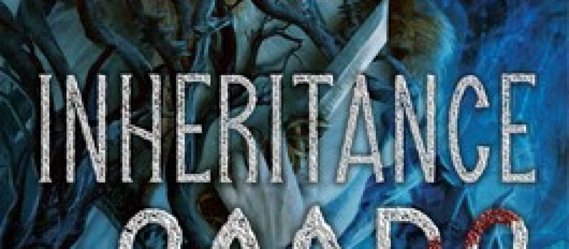 Cover of Inheritance of Scars, by Crystal Seitz; features a young woman with braided blond hair, blood smears on her face and palm, holding a knife as she moves through a tangled forest.
